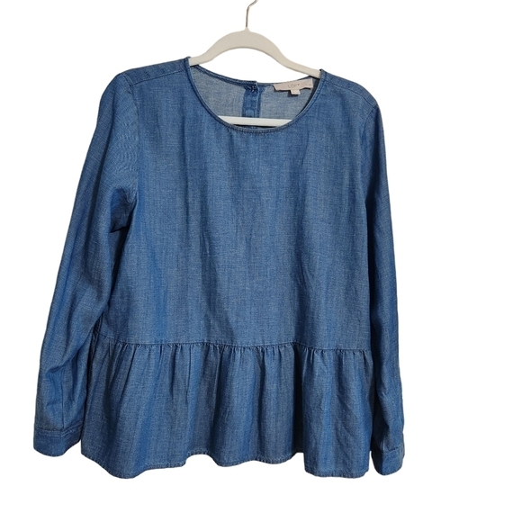 Loft Blue Jean Top Womens, sz L - Picture 1 of 8